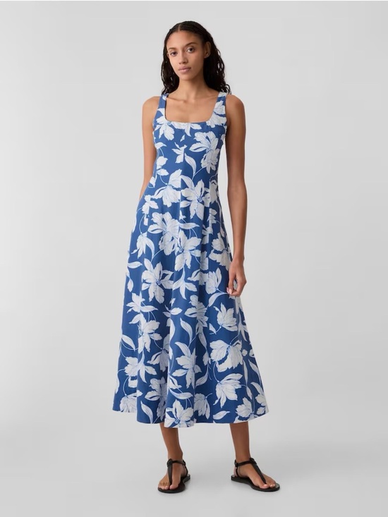 GAP Dresses & Skirts - GAP Blue White Floral Midi Dress Smocked Back Sleeveless Size M